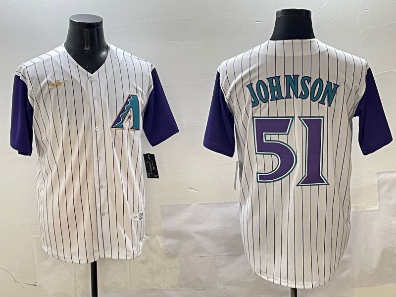 Men Arizona Diamondback #51 Johnson White Stripe Throwback Game 2025 Nike MLB Jersey style 1